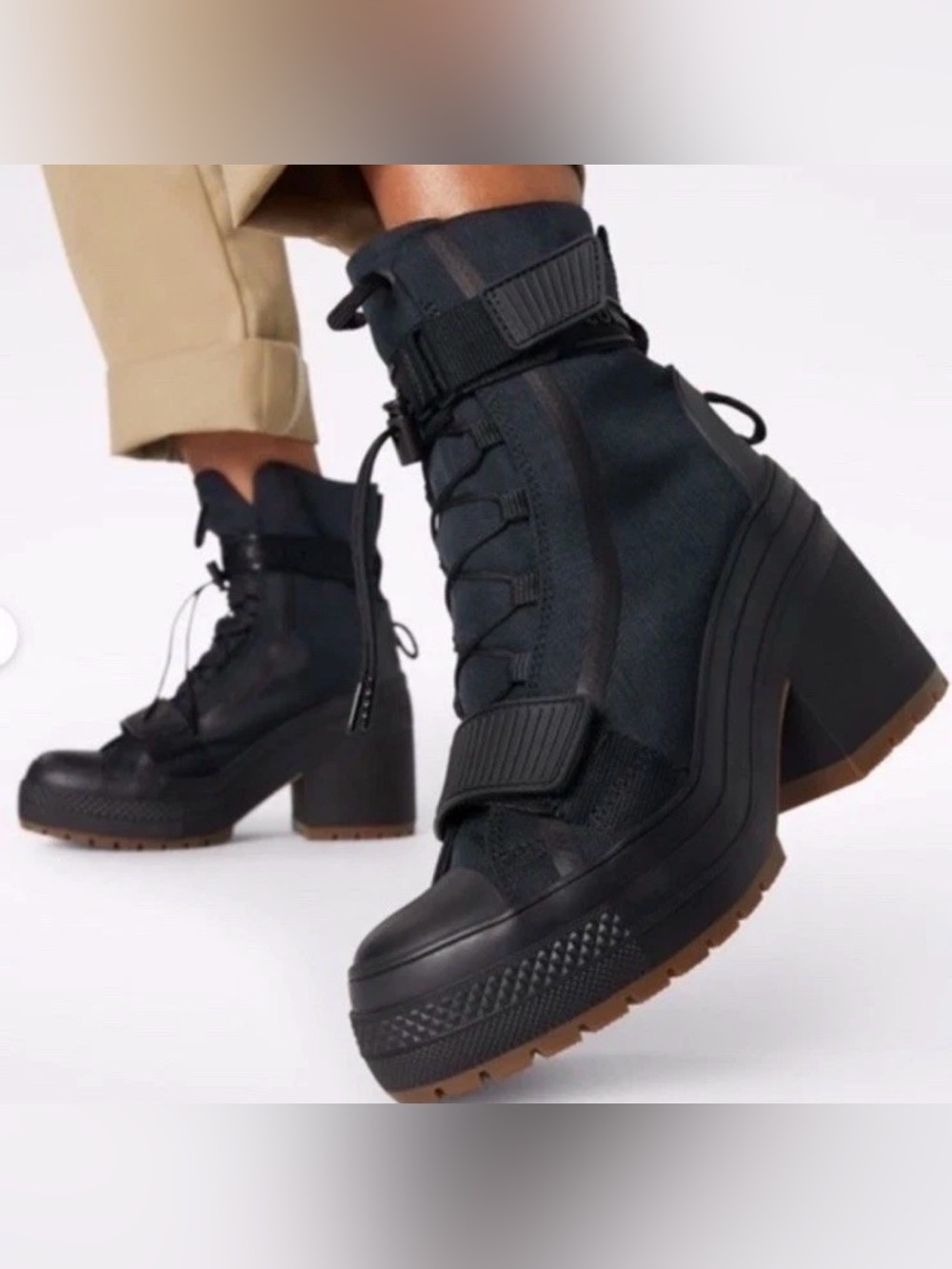 Converse Chuck Taylor All Star GR82 All Black Stylist Platform Boot Heel Sz 6